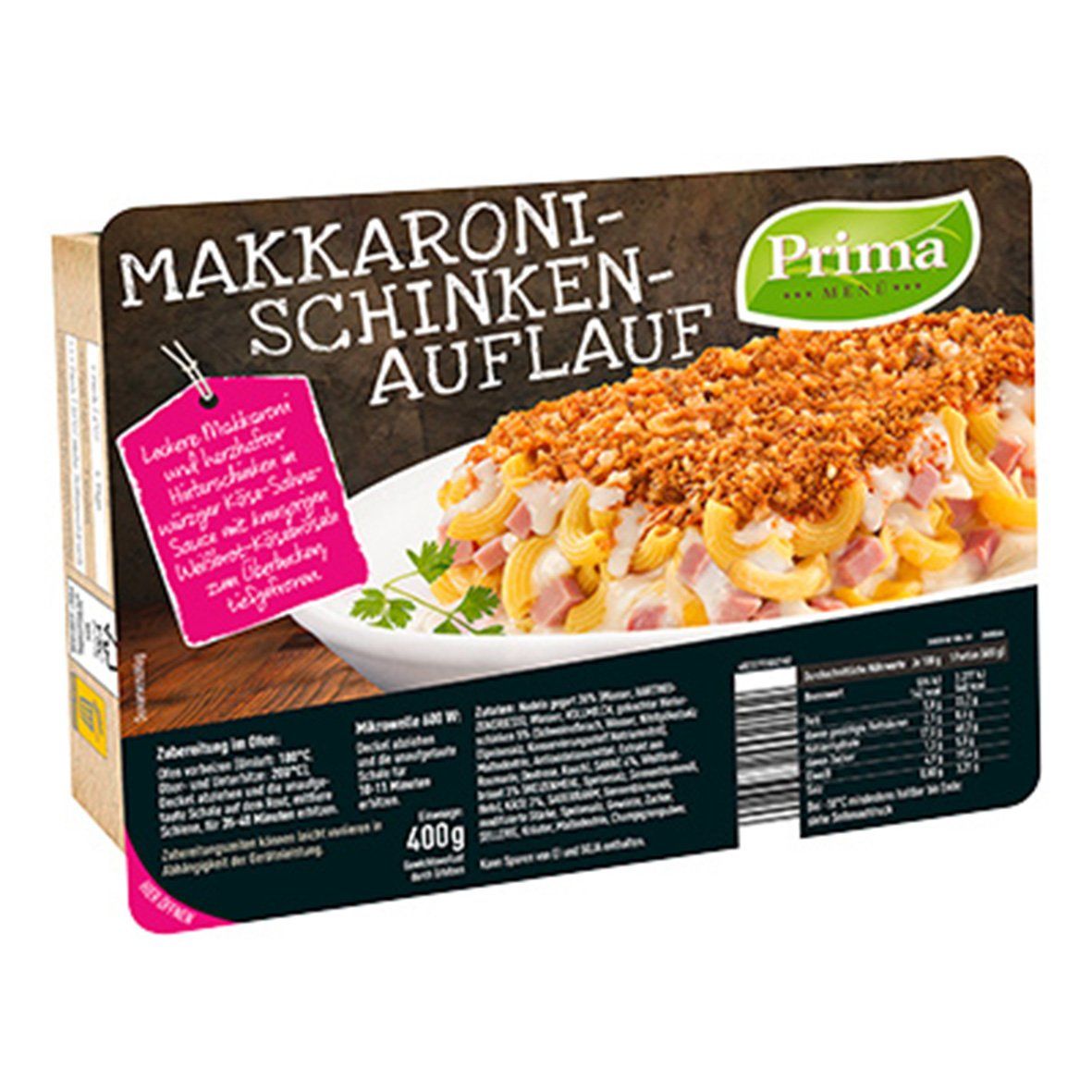 Prima MENÜ – Makkaroni-Schinken-Auflauf, 400 g, tiefgefroren