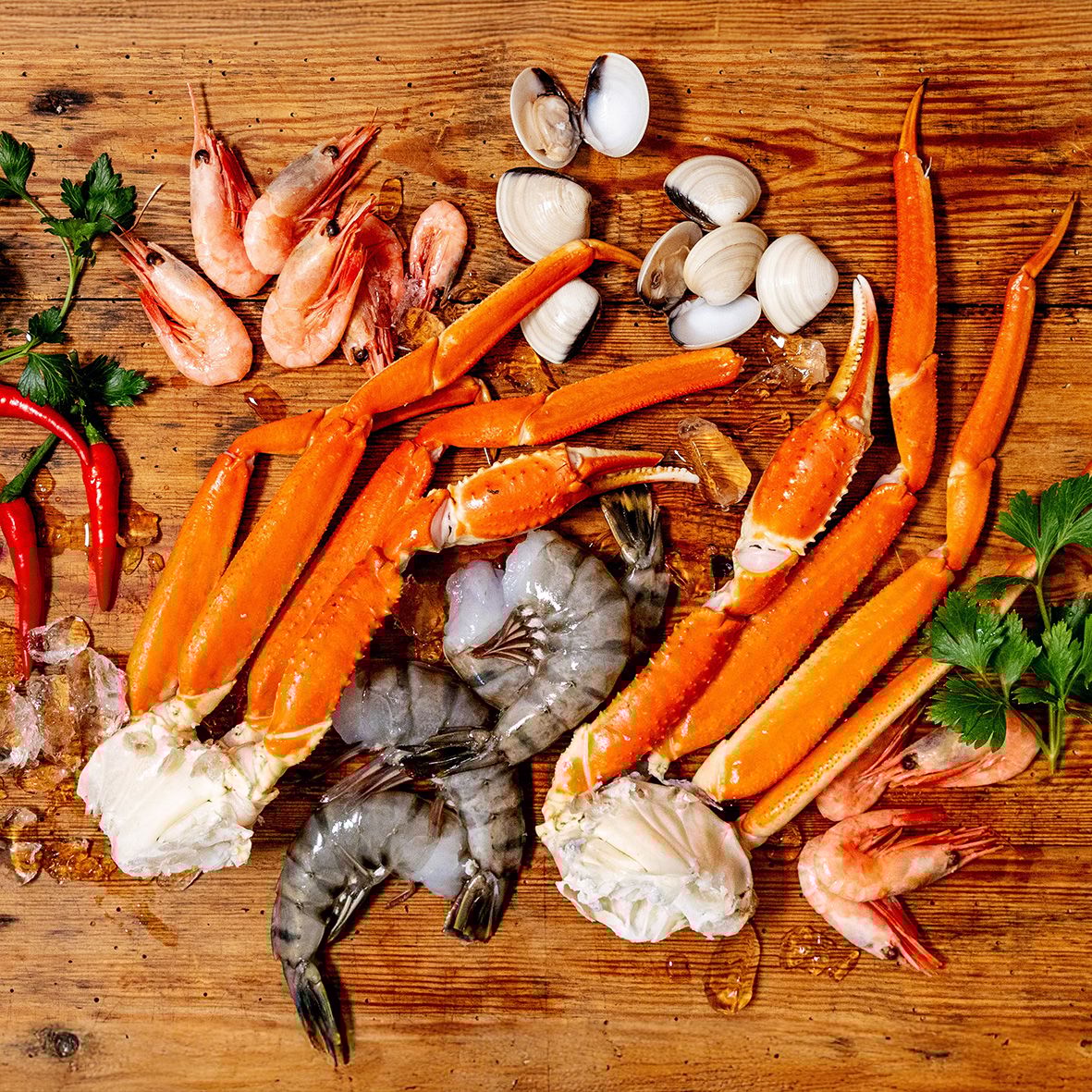 Seafood Boil Selection Box 750 g – Königskrabben, Schneekrabben, Garnelen & Muscheln 2