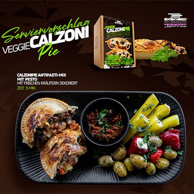 Serviervorschlag für Benton-Horris-Calzoni-Pie ohne Schinken.