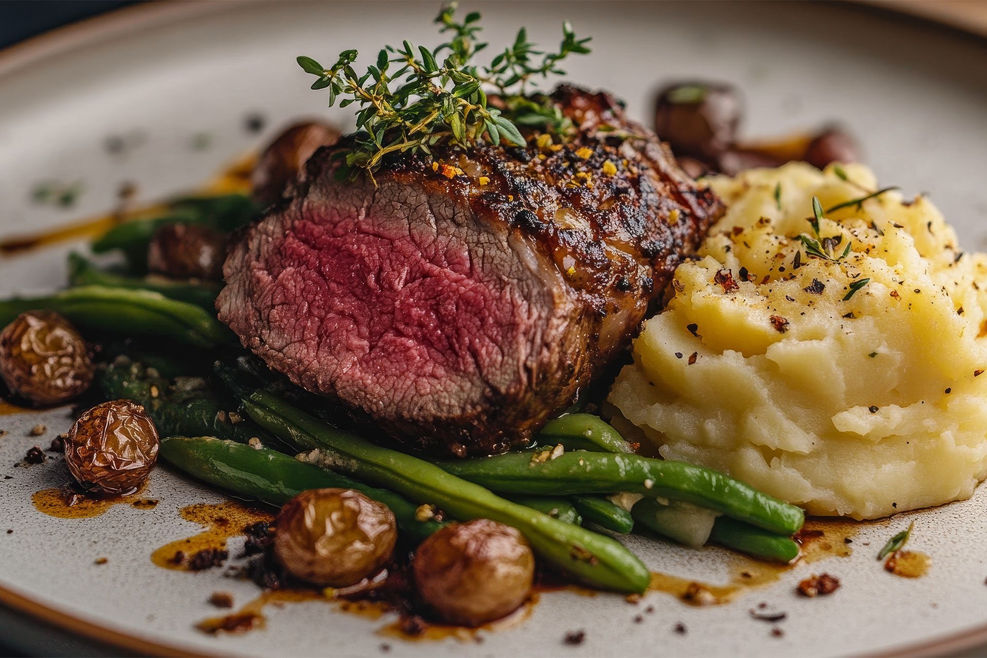 Lammfilet, perfekt rosa zubereitet.