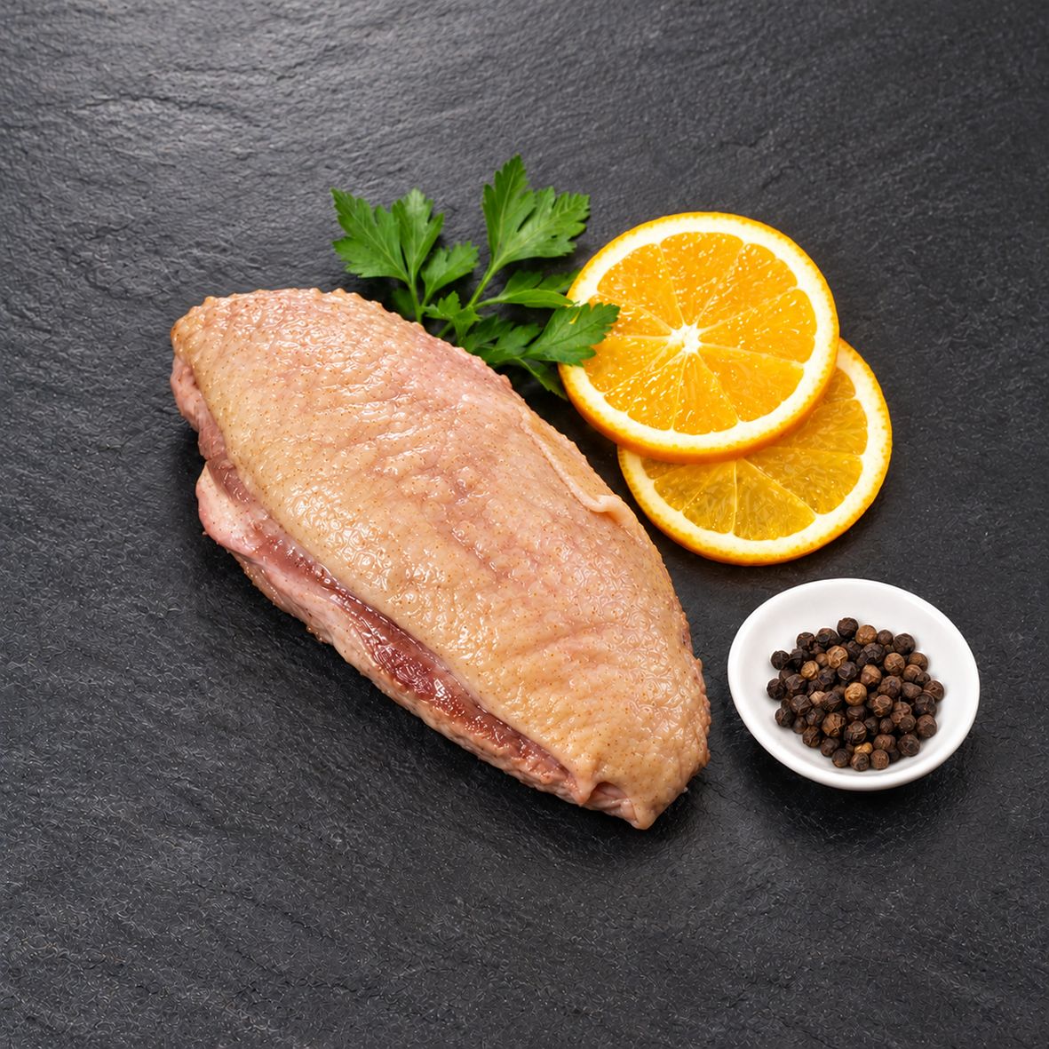 Entenbrust sous vide vorgegart mit Haut, ca. 190 g   2