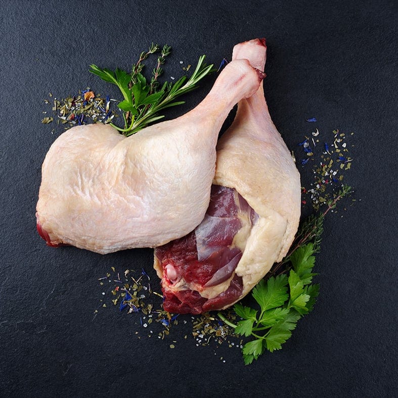 Französische Barbarie-Entenkeule  ungewürzt, roh, mit Haut, ohne Knochen (300–400 g)   2